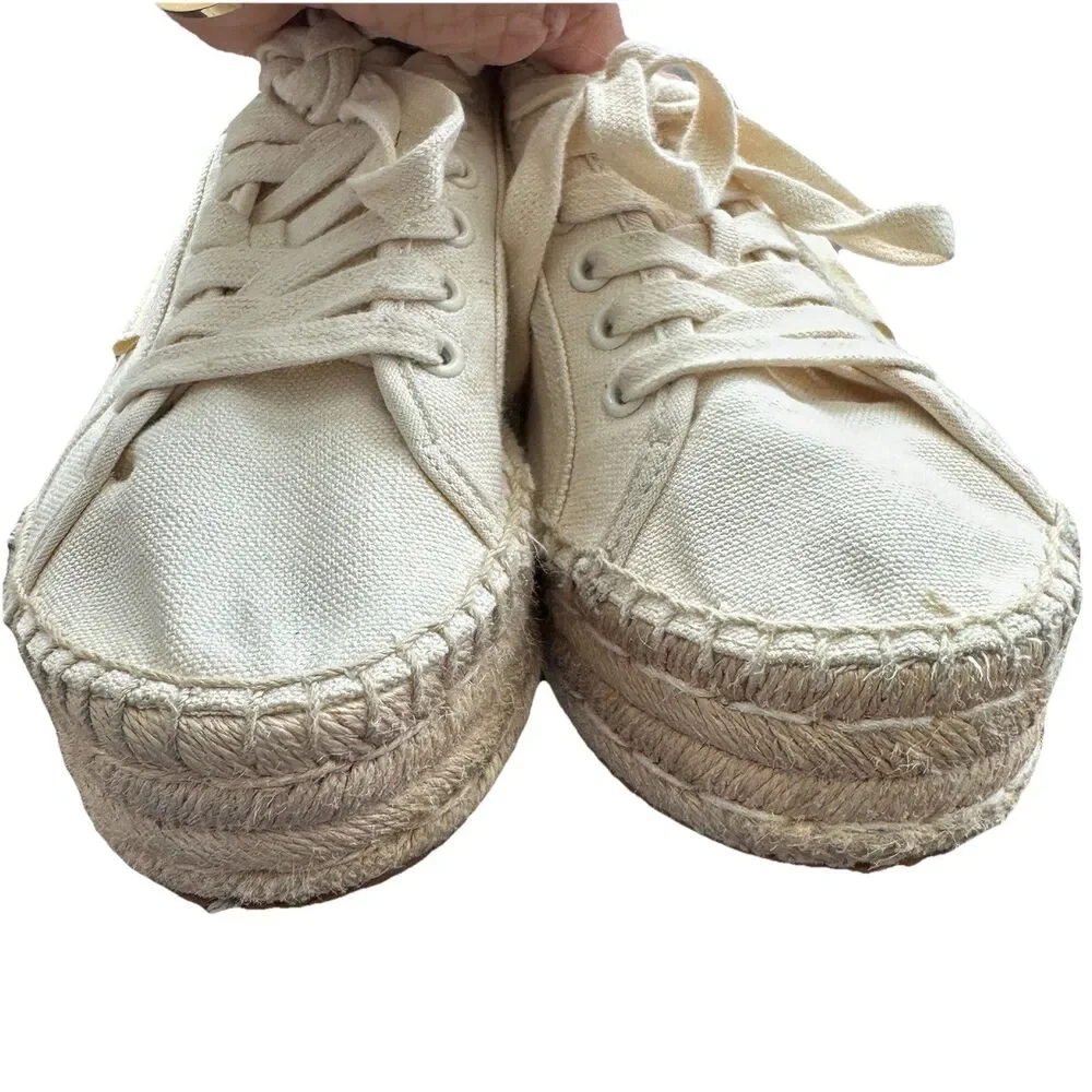 Tory Burch Women's Seaside Oxford Canvas Platform Espadrilles Vintage Cream 7.5M